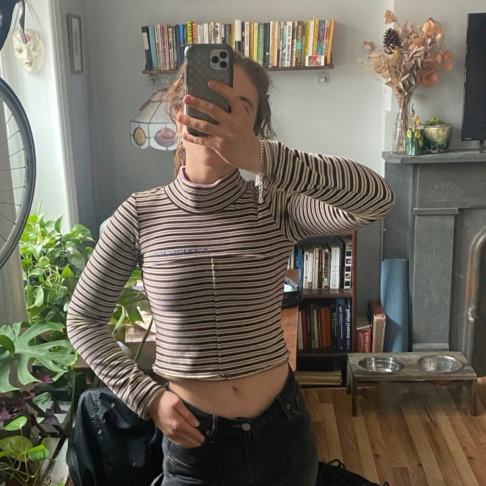 Cropped Eckhaus Latta Striped Velvet Turtleneck